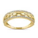 Solid 14K Gold Trendy Chain CZ Ring