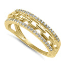 Solid 14K Gold Trendy Chain CZ Ring