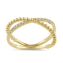 Solid 14K Gold CZ Pave and Bead X Ring