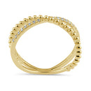 Solid 14K Gold CZ Pave and Bead X Ring