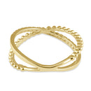 Solid 14K Gold CZ Pave and Bead X Ring