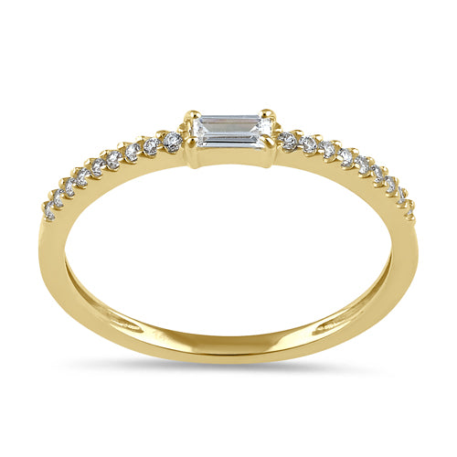 Solid 14K Gold Dainty Baguette CZ Stackable Ring