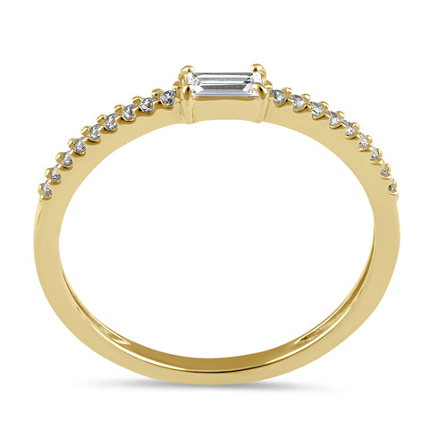 Solid 14K Gold Dainty Baguette CZ Stackable Ring