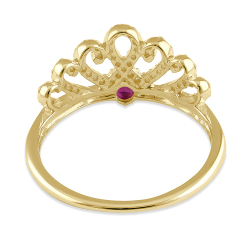 Solid 14K Gold Ruby and Clear CZ Crown Ring