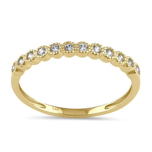 Solid 14K Gold Scalloped Thin CZ Ring