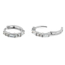 Solid 14K White Gold Round & Baguette Straight CZ Hoop Earrings