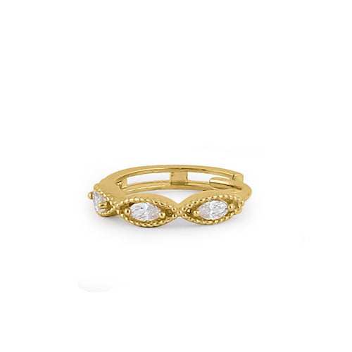 Solid 14K Yellow Gold 2.5mm x 12.5mm Marquise Clear CZ Hoop Earrings