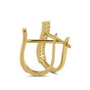 Solid 14K Yellow Gold 3mm x 15.5mm Double Striped Clear CZ Hoop Earrings