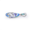 Sterling Silver Hand-Painted Twin Dolphin CZ Pendant