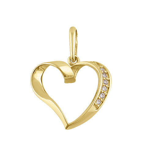 Solid 14K Gold Ribbon Heart Diamond Pendant