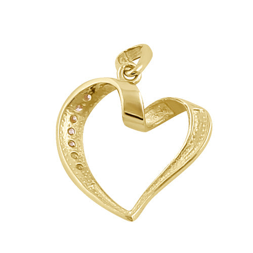 Solid 14K Gold Ribbon Heart Diamond Pendant