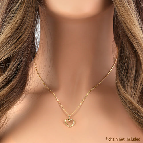 Solid 14K Gold Ribbon Heart Diamond Pendant