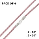 Pink Braided Leatherette Necklace 4mm w/ Silver Plated Bali Lock - Pack of 4
