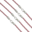 Pink Braided Leatherette Necklace 4mm w/ Silver Plated Bali Lock - Pack of 4
