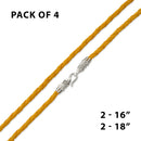Yellow Braided Leatherette Necklace 4mm w/ Silver Plated Bali Lock - Pack of 4