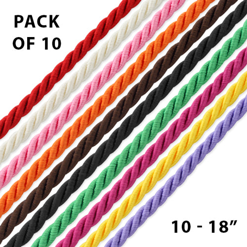 18" 4mm Rayon Twisted Necklace w/ Steel Adj Clasp Assorted Colors - Pack of 10
