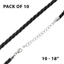 18" 4mm Black Rayon Twisted Necklace w/ Steel Adj Clasp - Pack of 10