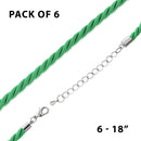 18" 4mm Green Rayon Twisted Necklace w/ Steel Adj Clasp - Pack of 6