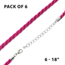 18" 4mm Hot Pink Rayon Twisted Necklace w/ Steel Adj Clasp - Pack of 6