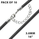 16" 3.0mm Black Leather Cord w/ Adjustable Clasp - Pack of 12