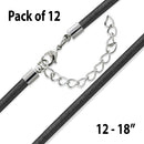 18" 3.0mm Black Leather Cord w/ Adjustable Clasp - Pack of 12