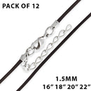 1.5mm Brown Leather Cord w/ Adjustable Clasp - Pack of 12