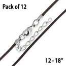 18" 1.5mm Brown Leather Cord w/ Adjustable Clasp - Pack of 12