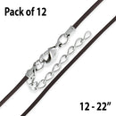 22" 1.5mm Brown Leather Cord w/ Adjustable Clasp - Pack of 12