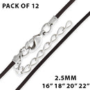 2.5mm Brown Leather Cord w/ Adjustable Clasp - Pack of 12