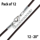 20" 2.5mm Brown Leather Cord w/ Adjustable Clasp - Pack of 12