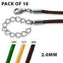 16" 2mm Silk Cord Necklace w/ Stainless Steel Clasp Adj to 18" - Pack of 10