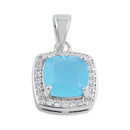 Sterling Silver Milky Blue Glass Cushion Halo Pendant