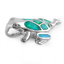 Sterling Silver Green Lab Opal Frog Pendant