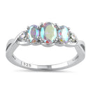 Sterling Silver Triple Oval Iridescent Rainbow CZ Ring