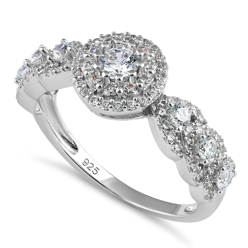 Sterling Silver Round CZ Halo Cluster Engagement Ring