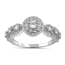 Sterling Silver Round CZ Halo Cluster Engagement Ring