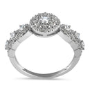 Sterling Silver Round CZ Halo Cluster Engagement Ring