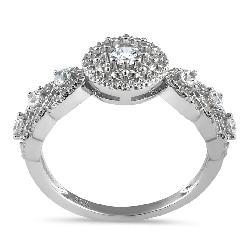 Sterling Silver Round CZ Halo Cluster Engagement Ring