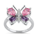 Sterling Silver Large Pink and Purple CZ Butterfly Ring