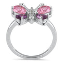 Sterling Silver Large Pink and Purple CZ Butterfly Ring