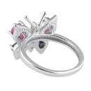Sterling Silver Large Pink and Purple CZ Butterfly Ring
