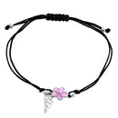 Sterling Silver Winged Pink Lab Opal Plumeria Adjustable Silk Bracelet