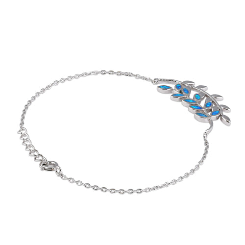 Serling Silver Blue Opal Trendy Leaf Bracelet