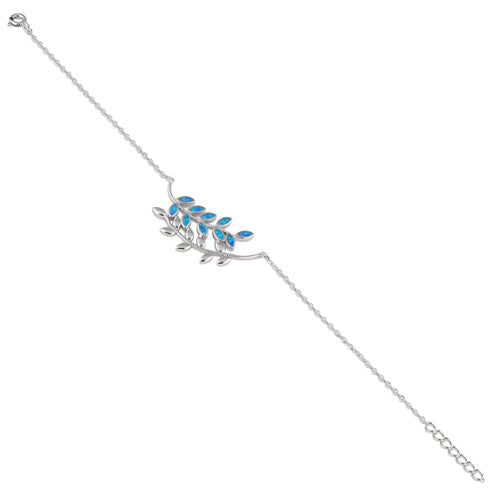 Serling Silver Blue Opal Trendy Leaf Bracelet