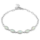 Sterling Silver Dainty Chain Bracelet with White Lab Opal Marquise Charms