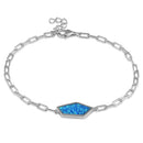 Sterling Silver Lab Opal Hexagon Paperclip Adjustable Bracelet