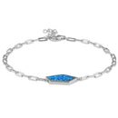 Sterling Silver Lab Opal Hexagon Paperclip Adjustable Bracelet