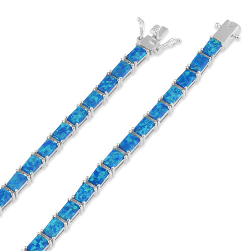 Sterling Silver Blue Lab Opal Tennis Bracelet