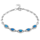 Sterling Silver Elegant Adjustable Blue Lab Opal Oval and CZ Bracelet