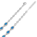 Sterling Silver Elegant Adjustable Blue Lab Opal Oval and CZ Bracelet